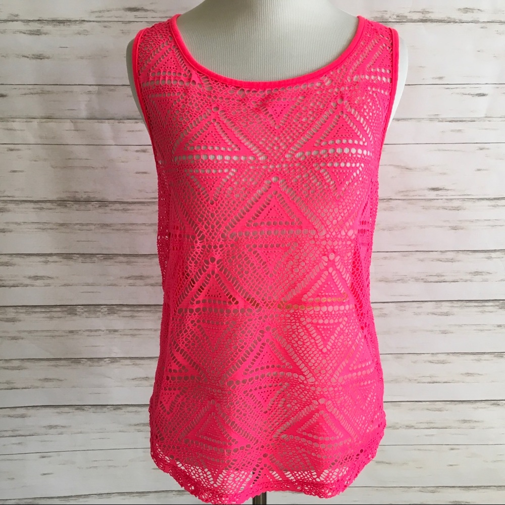 Pink Geometric Tank - holey pattern/ seethrough